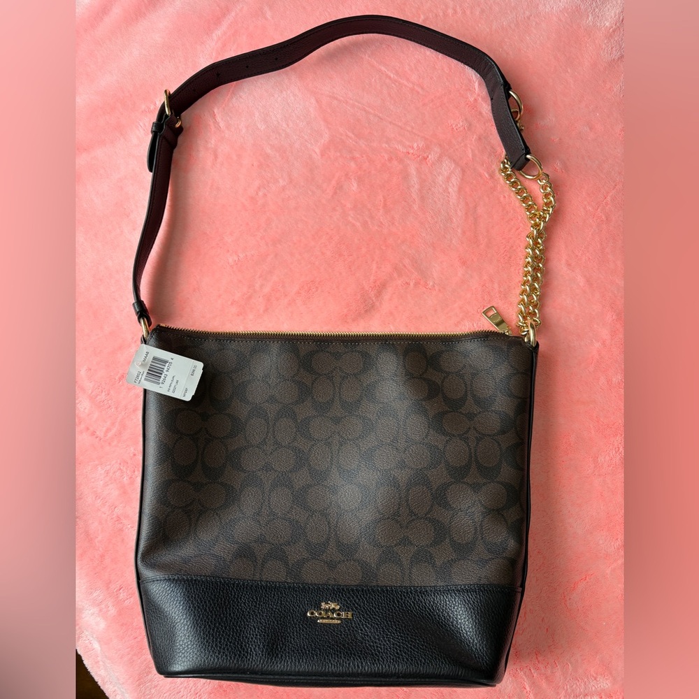 Coach Brown and Black Signature Crossbody Purse with Gold Chain. 
Brand New.